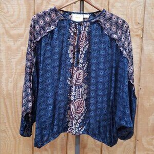 Anthropologie Maeve Blue Multi Color Floral Print Ruffle Top Size M